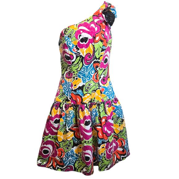 Morton Myles Warrens Womens Vintage Sequin Dress Size 8 Floral One Shoulder 80s - Picture 1 of 12
